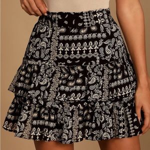 NWOT FREE PEOPLE Melissa Black Paisley Print Tiered Ruffled Mini Skirt